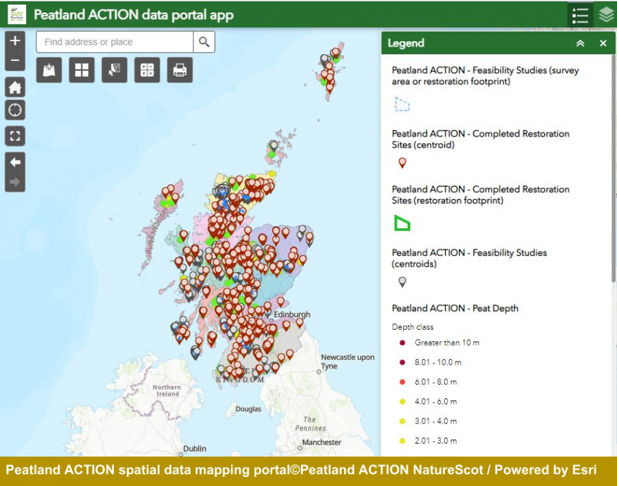 A peek at the NatureScot Peatland ACTION spatial data mapping portal.