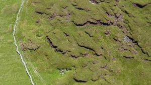 Aerial image of hagging on a damaged blanket bog landscape. Image credit: Mark Brown