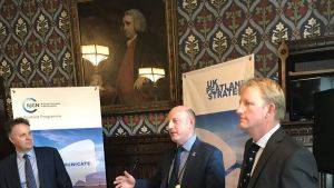 Rob Stoneman at the House of Commons flanked by Rob Brown and Julian Sturdy