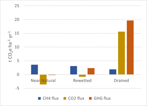 Bar graph showing emissions from different peatland types